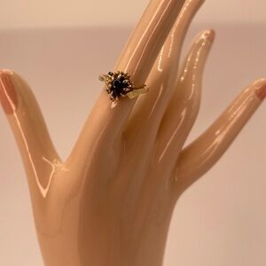 Vintage 14K Yellow Gold Cat’s Eye Brown-Gold Cabochon & Diamond Accent Ring